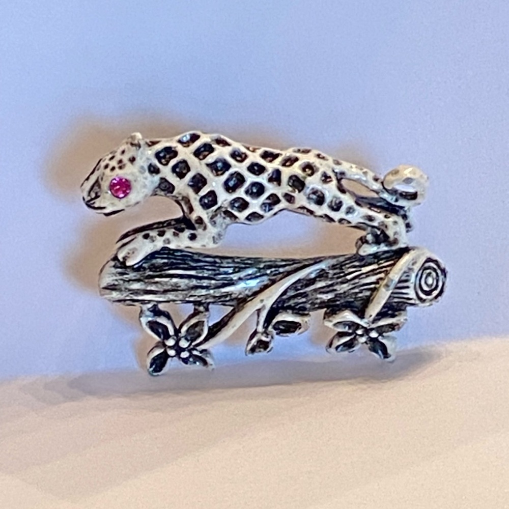 Vintage Florenza Enamel and Rhinestone Panther Jaguar Leopard Brooch Pin